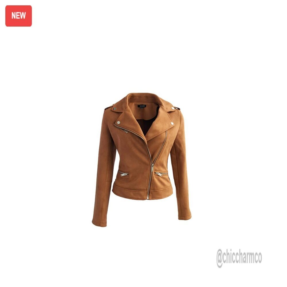 Faux Suede Jacket Long Sleeve Zipper Casual Outwear XX-Large